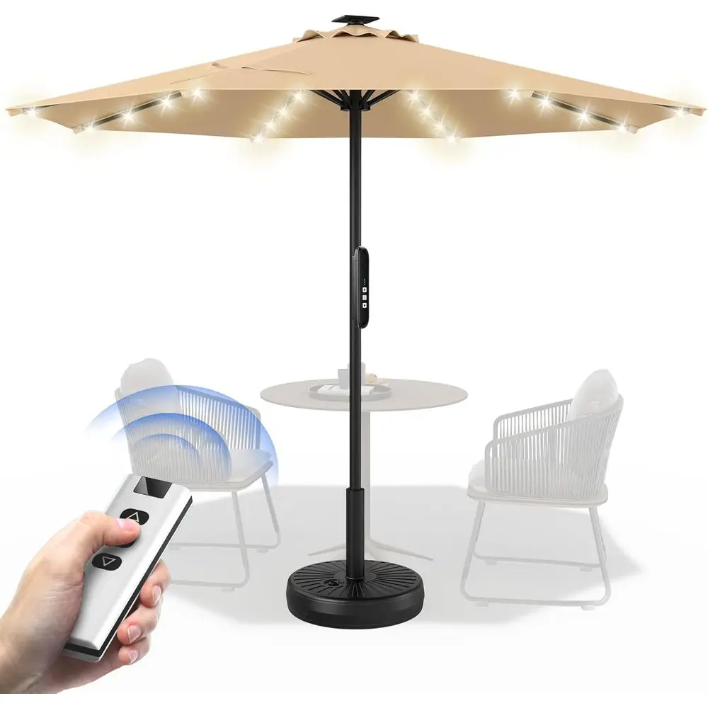 Motorized Patio Umbrella with Remote, Outdoor Umbrella with Lights, UV50+ Protection, Weather-Resistant for Deck and Pool