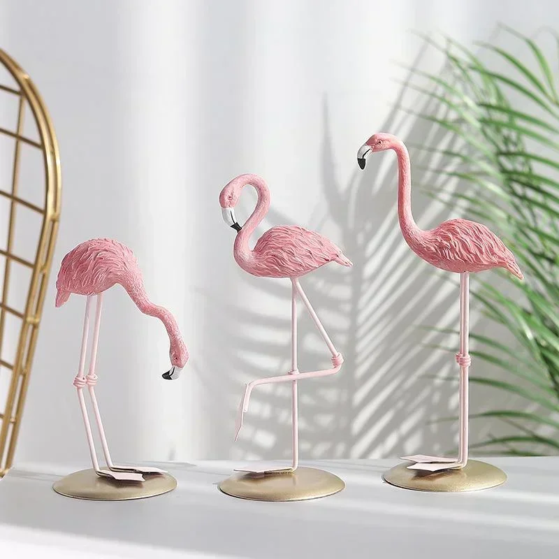 Creative Resin Figurines Crafts Ins Flamingo Ornament Home Living Room Desktop Decorations Desk Cartoon Accessories Miniatures