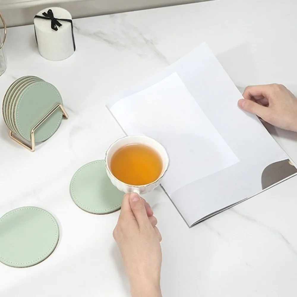 

Waterproof PU Leather Cork Coaster Tabletop Protection Spill-proof Drink Cup Mat Holder Set Non Slip Coffee Mug Cushions Table