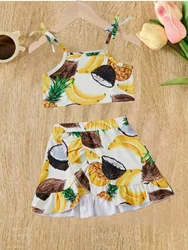 Girls summer fruit set, sleeveless top with short skirt, fresh and cute style