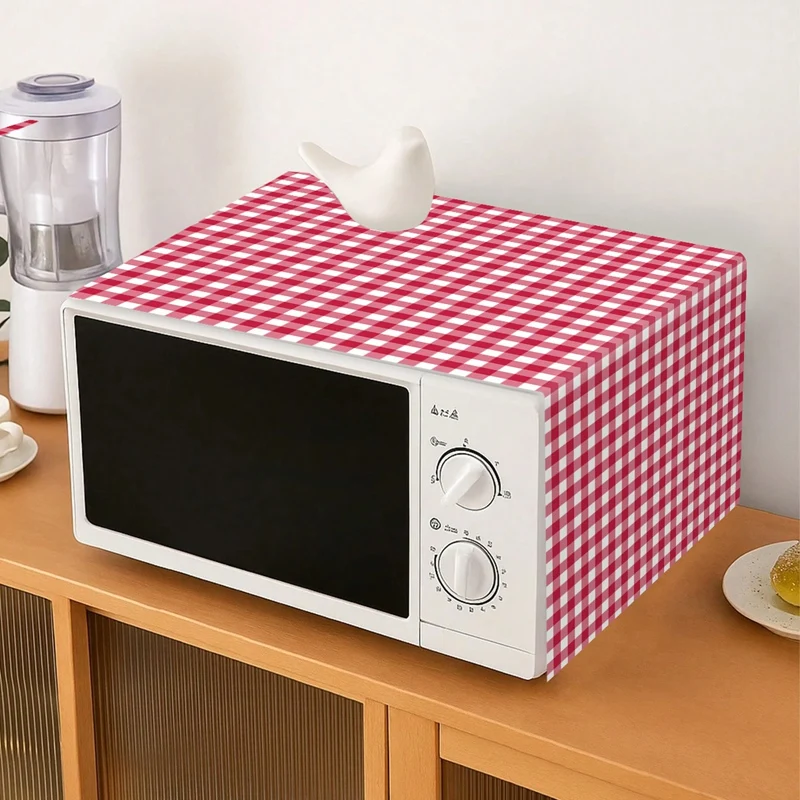35x85cm Red Checkered Microwave Dust Cover Polyester Oven Ac