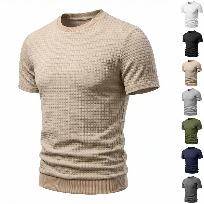 Foreign Trade European & American Retro Summer Sports Old Money Style Simple Casual Crew Neck Jacquard Plaid Short Sleeve T-Shir