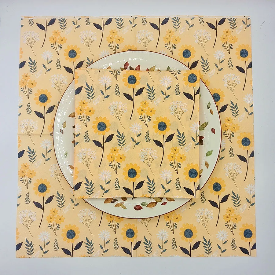 

10/20pcs 33x33cm 2-Ply Disposable Paper Napkins Yellow Floral Print for Party Wedding Birthday Decor
