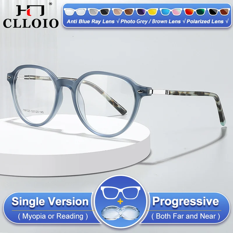 

CLLOIO New Design Polygonal Frame Photochromic Prescription Optical Glasses Men's Anti Blue Light Myopia Progressive Eyeglasses
