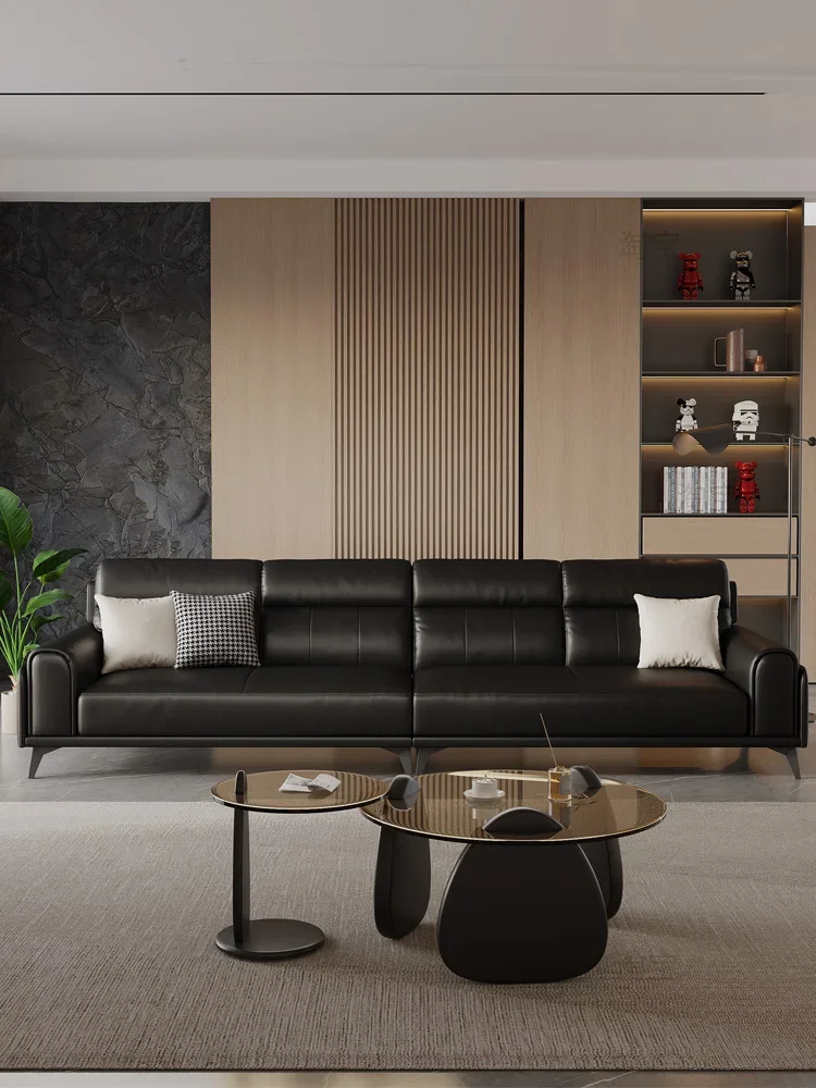 Italian minimalist black leather sofa living room