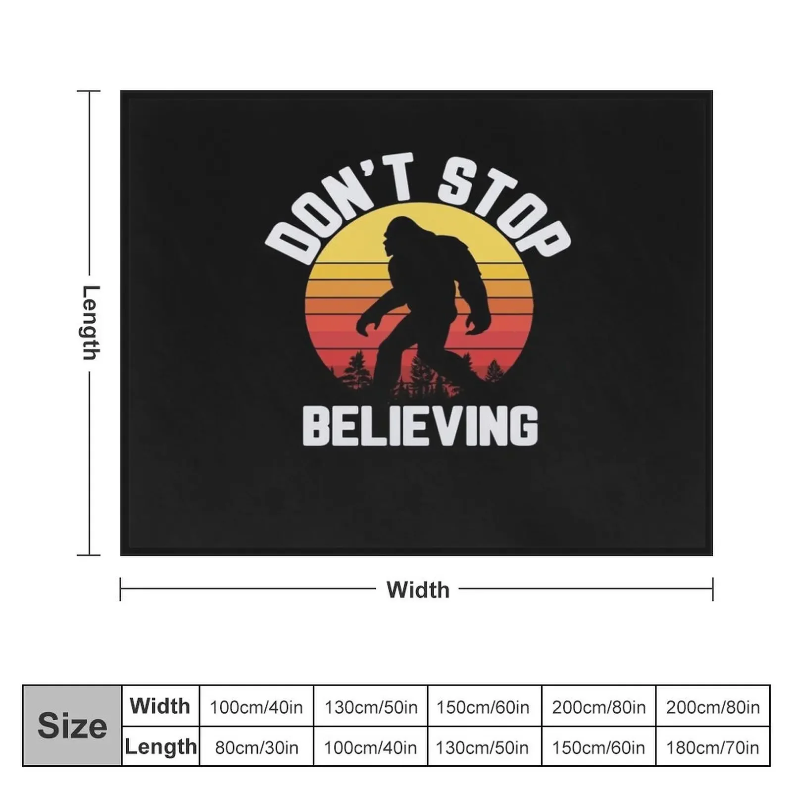 Funny Bigfoot Retro Sunset Don't Stop BELIEVING Throw Blanket Thermals For Travel Beach Blankets