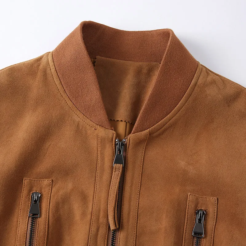 Casual Genuine Leather Jacket Suede Bomber Coat Vintage Brown Suede Jacket for Women Leather  Female Coat Streetwear