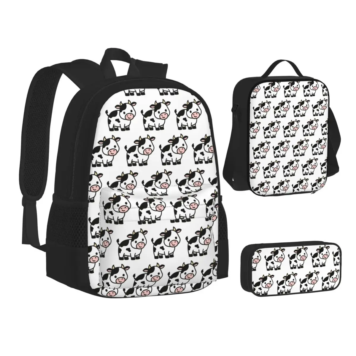 Cow Backpacks Students Bookbag School Bags Children Rucksack Lunch Bag Pen Bag Three-Piece Set