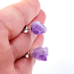 Fashionable Simple Amethyst Irregular Crystal Stud Earrings Reiki Cure Lucky Rough Mineral Stone Women's Jewelry Wedding Gifts