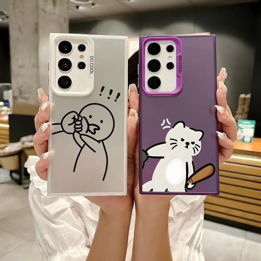 Shock Fist Stickman Phone Case For Samsung Galaxy S25 S24 S23 S22 S21 Ultra Plus Laser Hard Colorful Matte Shockproof