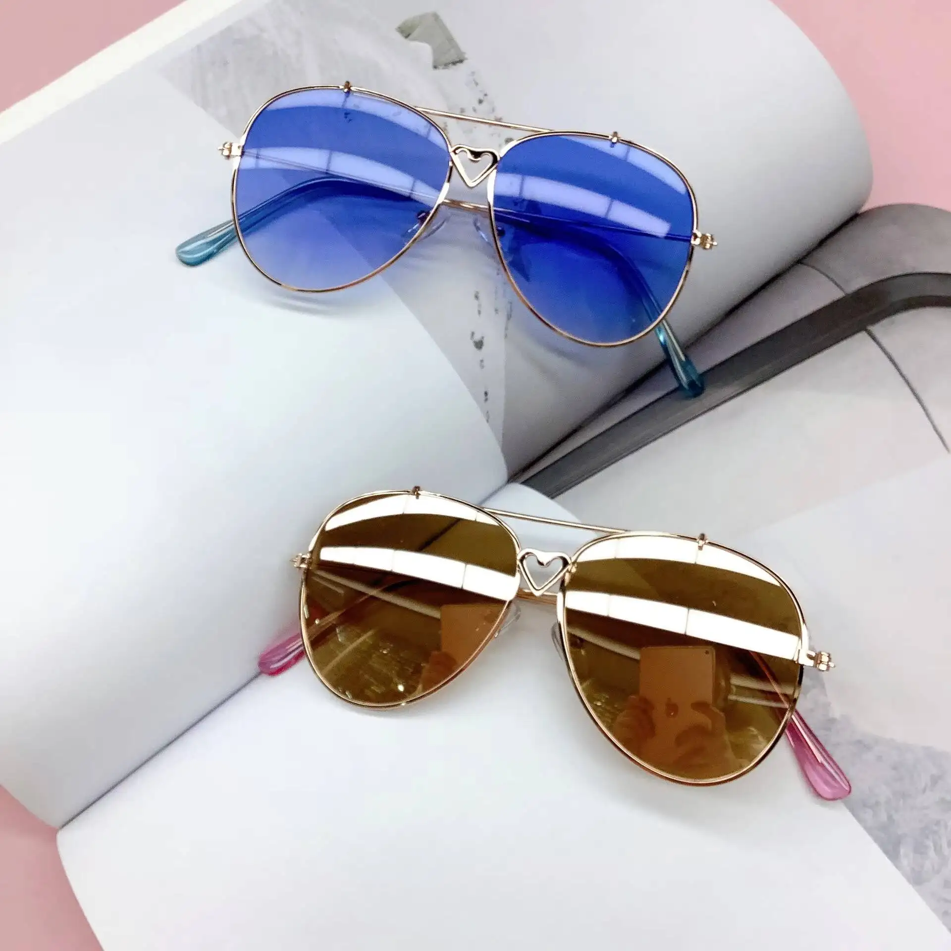 2026 Fashion Metal Children's Korean Version Travel Concave Shaped Glasses Baby Trendy Sun Shading Sunglasses