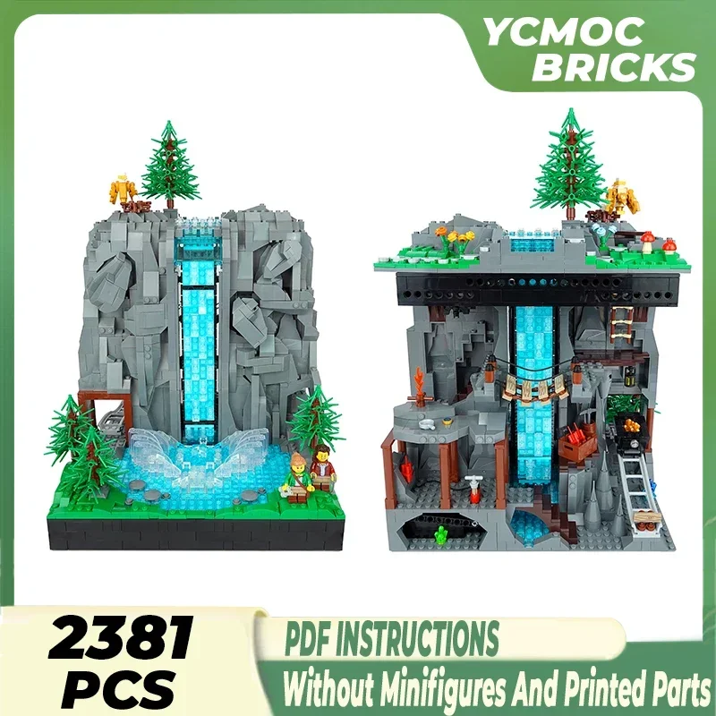 Modelo de paisagem natural moc tijolos de construção trabalhando tecnologia cascata blocos modulares presentes brinquedos de natal conjuntos diy montagem