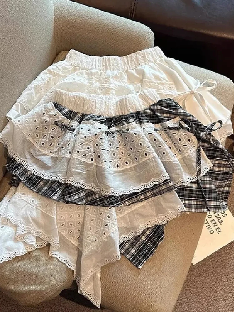 

Zoki Y2K Plaid Patchwork Skirt Women Vintage Casual High Waist Streetwear Mini Skirts Retro Harajuku American Irregular Skirt