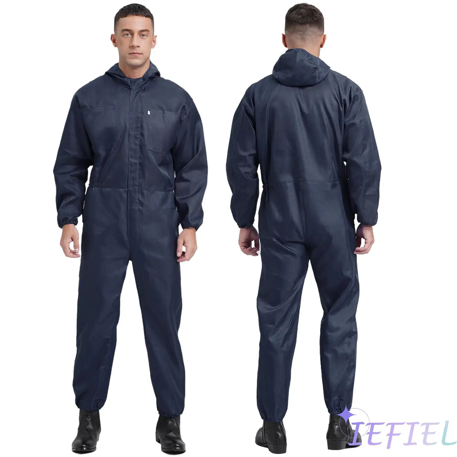 

Men Full Long Workwear Overall Uniform Long Sleeve Dustproof Coverall Hooded Jumpsuit Factory Mechanic Workshop Costume