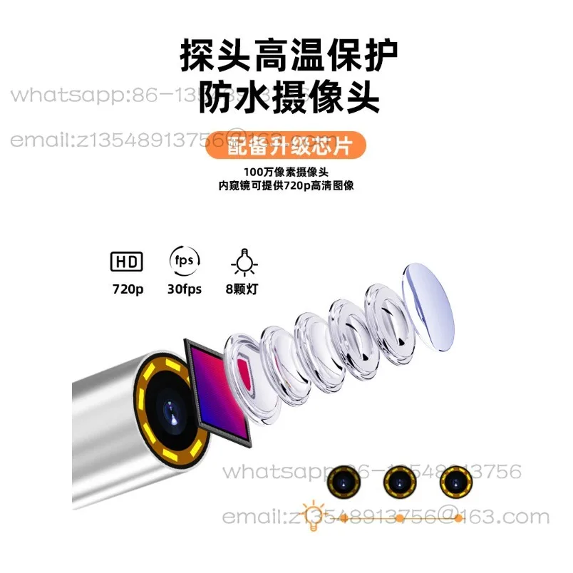 Auto repair maintenance endoscope industrial HD pipe camera high temperature resistance 300 degree car engine inspection mirror