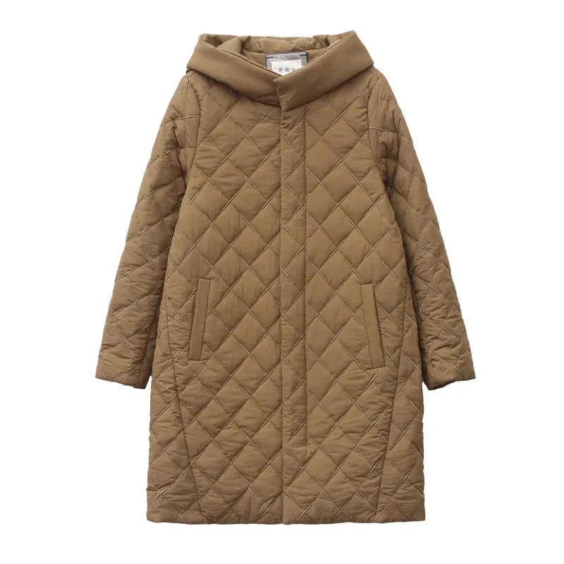 Parka de inverno feminino moda temperamento mãe solta jaqueta de algodão senhoras casaco com capuz comprimento médio versão jaqueta jj410