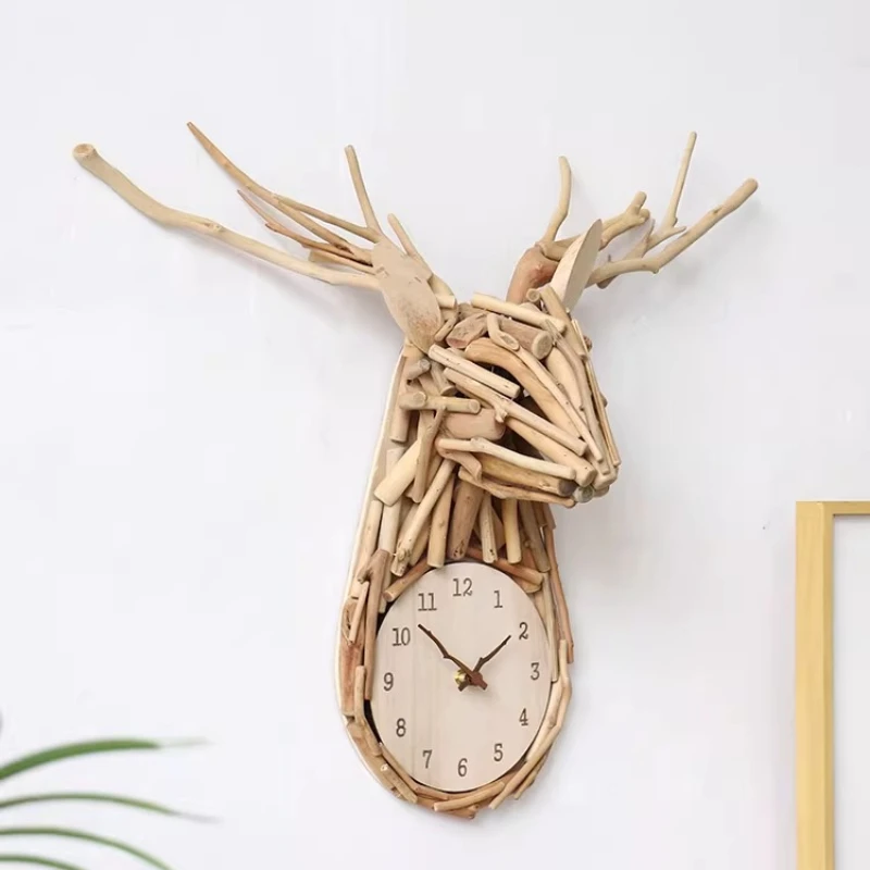 Modern Minimalist Silent Wall Clocks Wooden Deer Head Clock Nordic Living Room Home Decor Creative Art Hanging Timepiece
