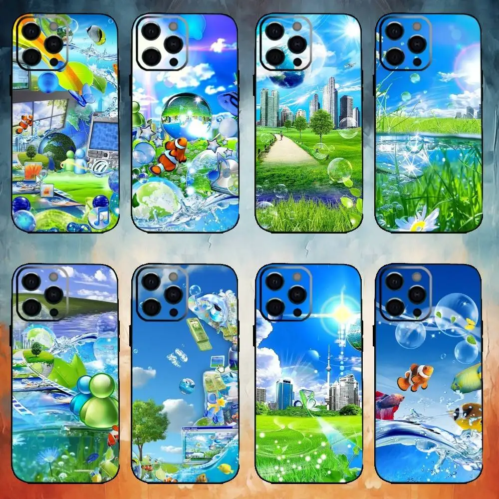 Frutiger Aero Phone Case For iPhone17,16,15,14,13,12,11 Plus,Pro Max Soft Black Cover