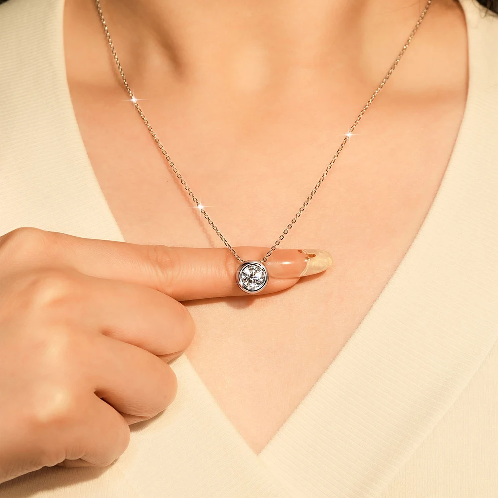 Zertifizierte 4mm-7,5mm Bubble Moissanit Halskette Funkelnder Solitär Labor-Diamant Anhänger Halsketten für Damen Schmuck – Detail 16
