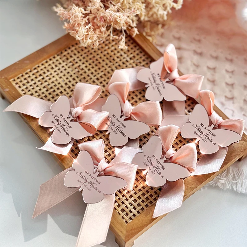 

Изготовленные на заказ зеркальные акриловые бирки Mi Bautizo, персонализированные бирки для свадебного крещения на память, акриловые украшения