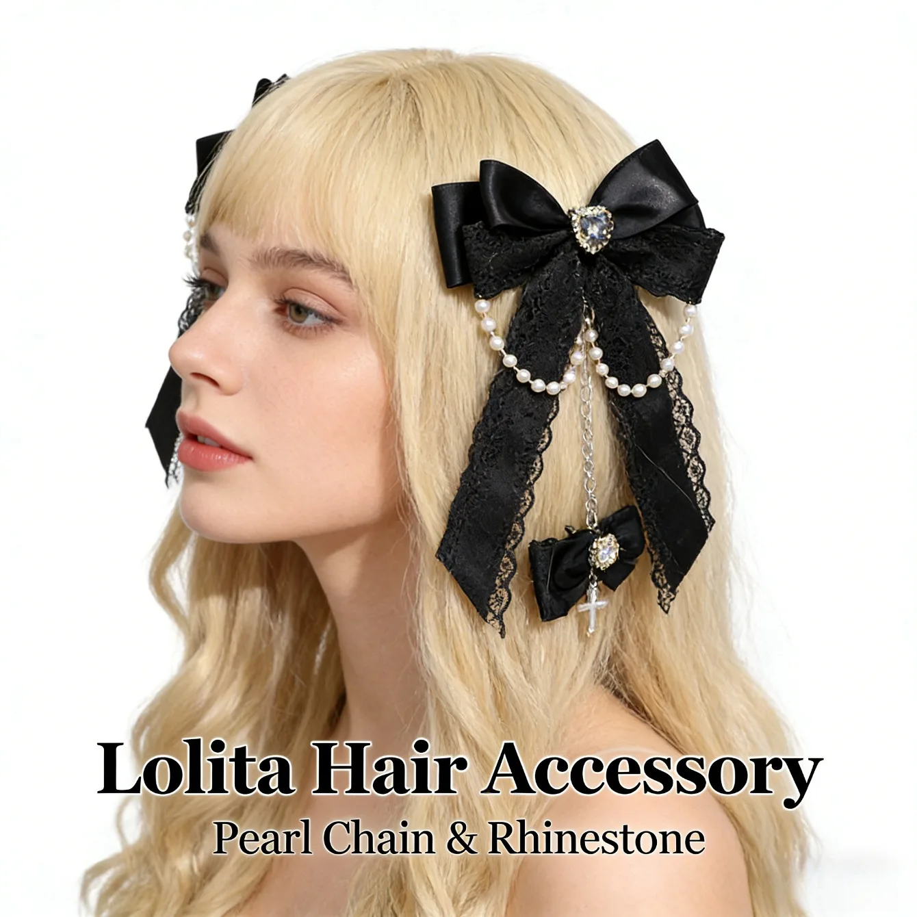 القوطية ثقافة فرعية مقوس دانتيل مشبك شعر لطيف سلسلة حجر الراين إكسسوار للشعر حلوة كول E فتاة الزي الديكور