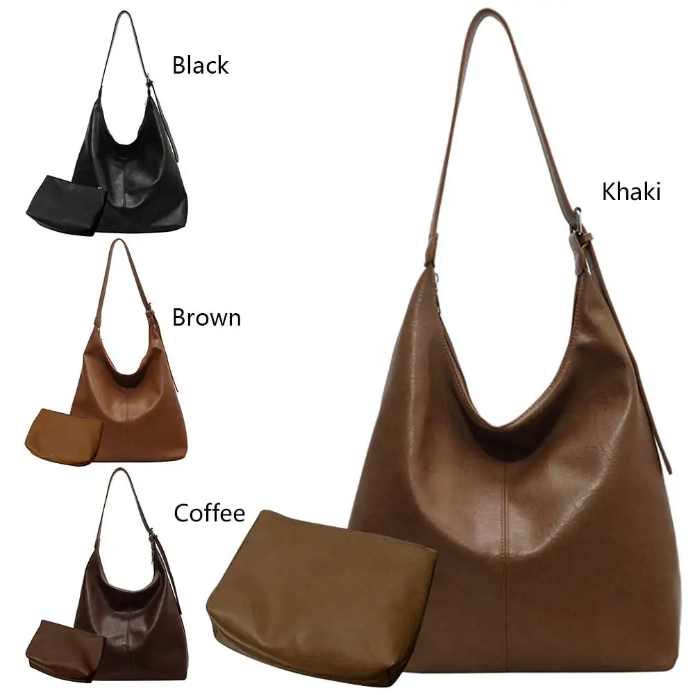 

2 Pcs Women PU Crossbody Bag Large Capacity Shoulder Bag Stylish Sling Bag Shopping Bag for Daily Office Use Solid Color Handbag