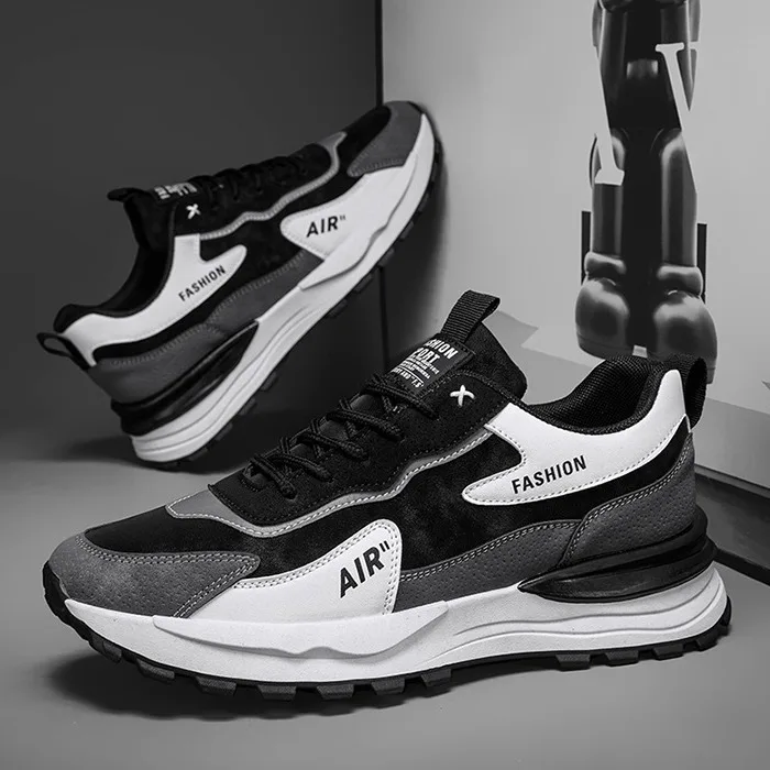 

Spring 2025 Men's Fashion Thick Bottom Sports Shoes Breathable Leather Surface Casual Running Shoes Dad Shoes Style
