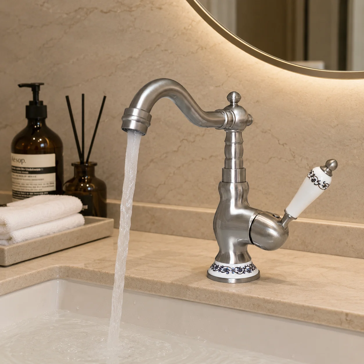 Brushed Nickel Brass Bathroom Faucet Rotating Spout Basin Sink Mixer Tap Bathroom Kitchen Washing Faucet Washbasin Taps Nnf00