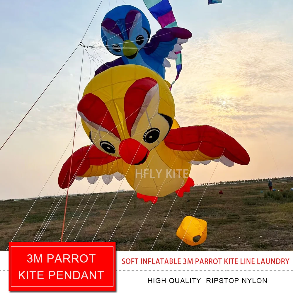HFLY New Arrival miękki nadmuchiwany 3m papuga latawiec wisiorek dla dorosłych wysokiej jakości Ripstop Nylon sowa latawiec linia prania