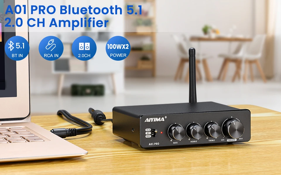 AIYIMA Audio Verstärker A01 PRO A01 TPA3116D2 Bluetooth Power 100Wx2 HIFI Sound Verstärker 2,0 Stereo Klasse D Heimkino Amp – Detail 7