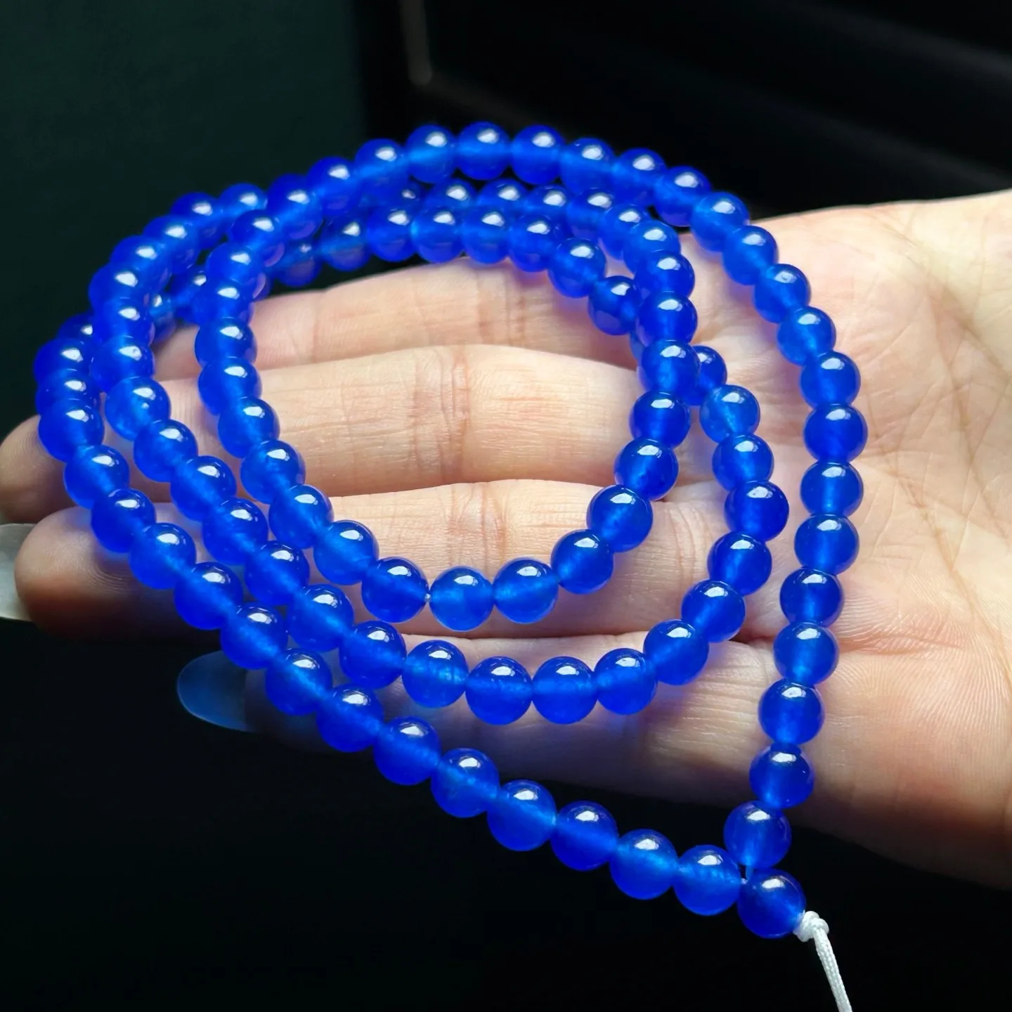 6MM Real Natural Ice Myanmar Blue Jade jadeite 108 Beads Necklaces
