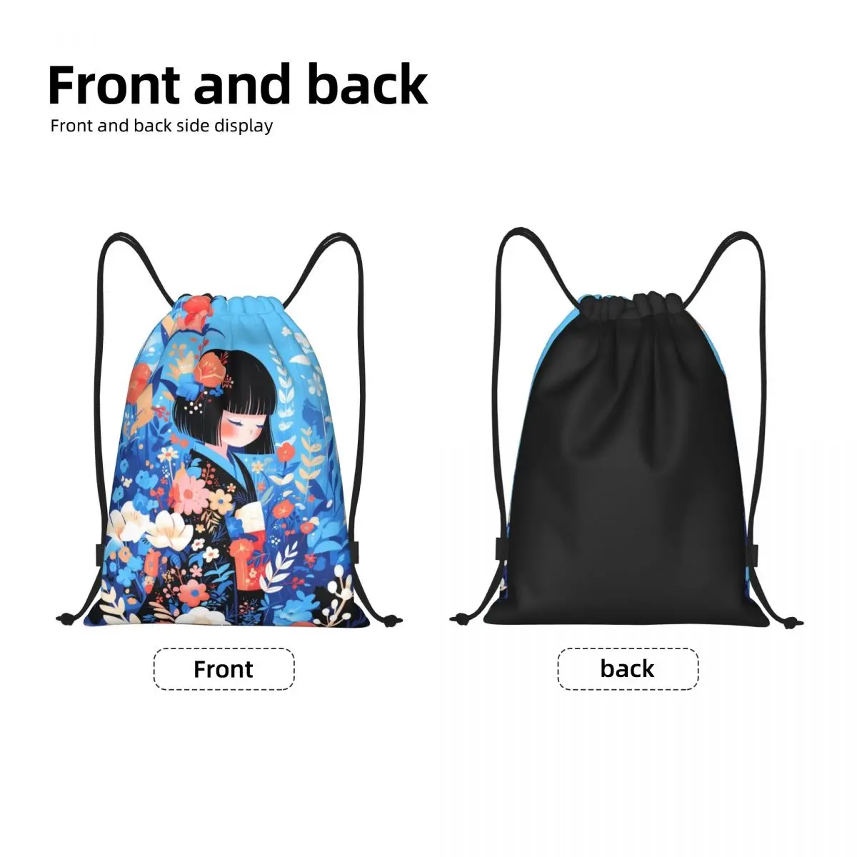 Japanese Girl Kimono Kokeshi Doll Drawstring Bags Men Women Foldable Sports Gym Sackpack Shopping Storage Backpacks