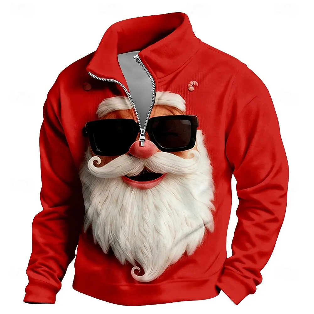 

Funny Santa Clause Graphic Men's Zipper Sweatshirts Fashion Creative Design Long Sleeve Zip Tops Loose Casual Breathable Clothes