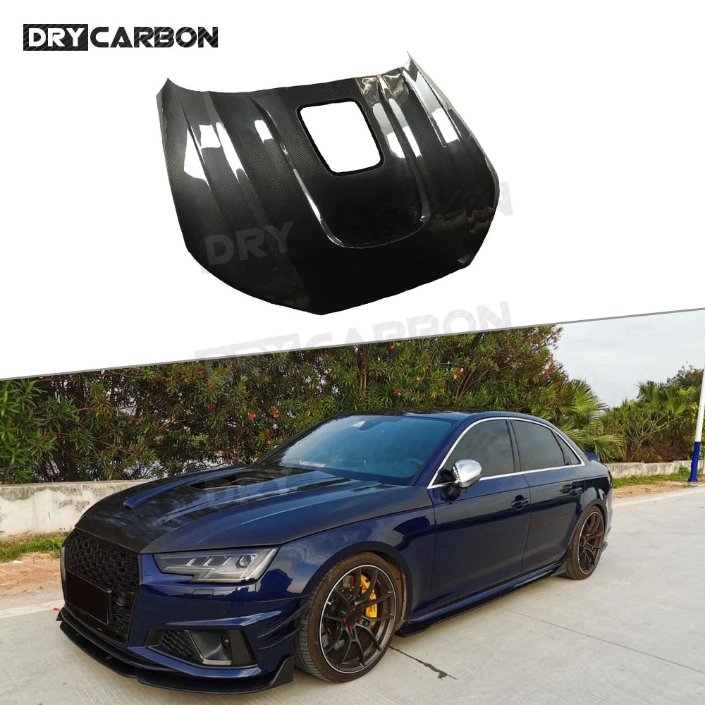 

For Audi A4 S4 B10 2019 2020 Dry Carbon Fiber Car Front Engine Hood Cover Transparent Trim Bonnet Accessories