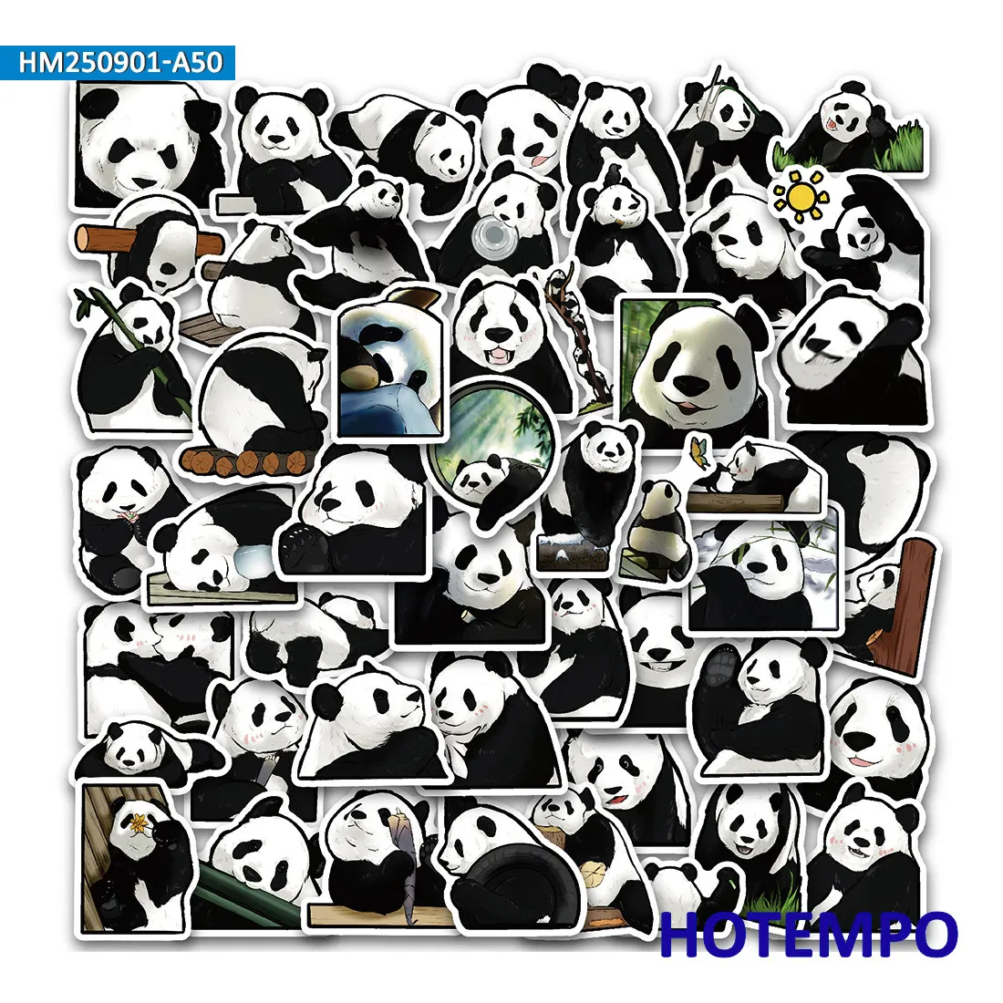 

20/30/50Pieces, Panda Stickers, Cute Expression Cartoon Style, Black White Animals, for DIY Creative Decoration, Fun Sticker Toy