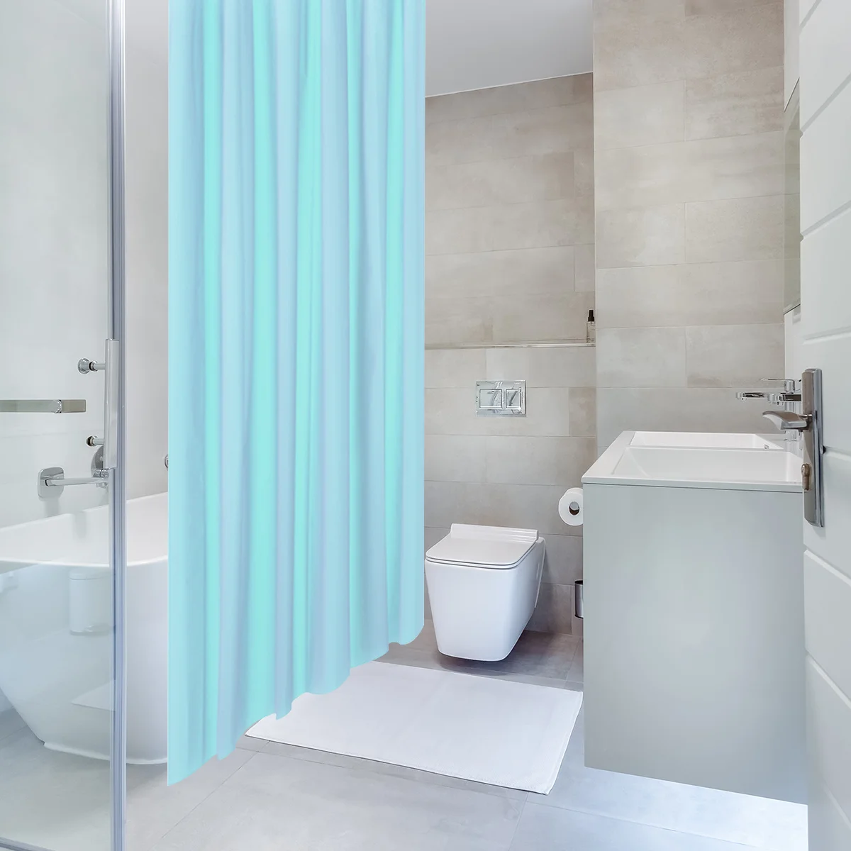 

1Pcs Waterproof Peva Bathing Curtain Blue Pure Color Practical Dries Quickly Fits Most Bathrooms Hotel Dorm Use Gift