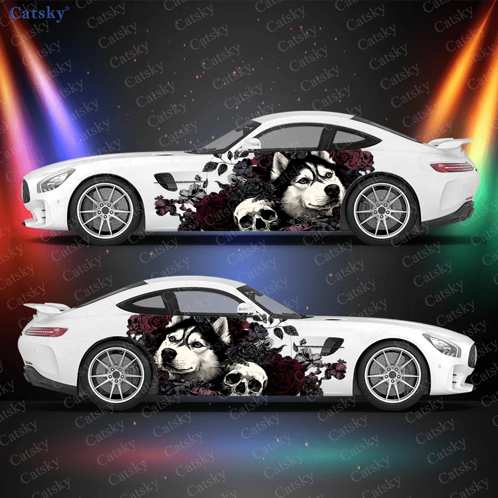 

Розовый темный череп хаски, украшение на боковую наклейку автомобиля, водонепроницаемая ПВХ-наклейка, устойчивая к царапинам, защита автомобиля, автоаксессуары в подарок