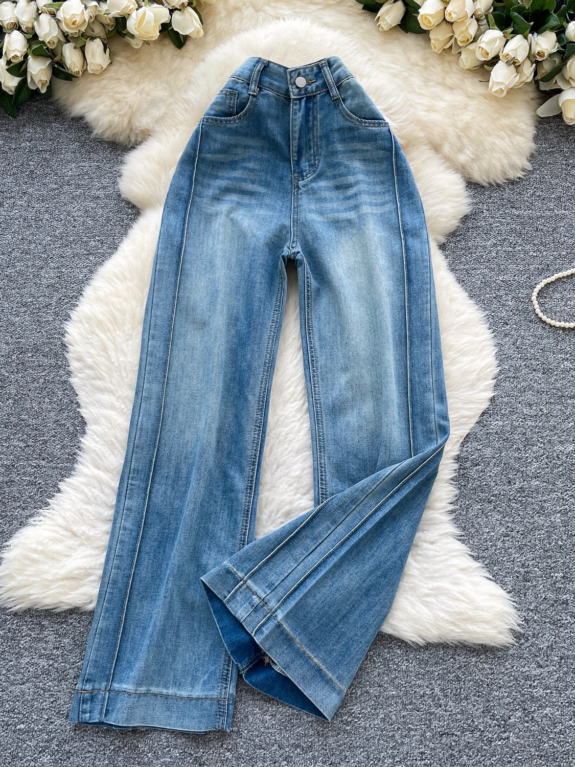 

American Sle Retro Casual Wide Leg Denim Jeans Women's Side Pleat High Waist Slim Straight Pants Summer 2025 New Design