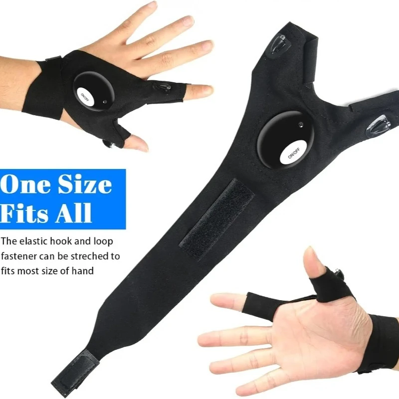 Outdoor Fingerless Gloves LED Half Finger Glove for Men Women Waterproof Night Fishing Bait Cycling Running Flashlight Durable