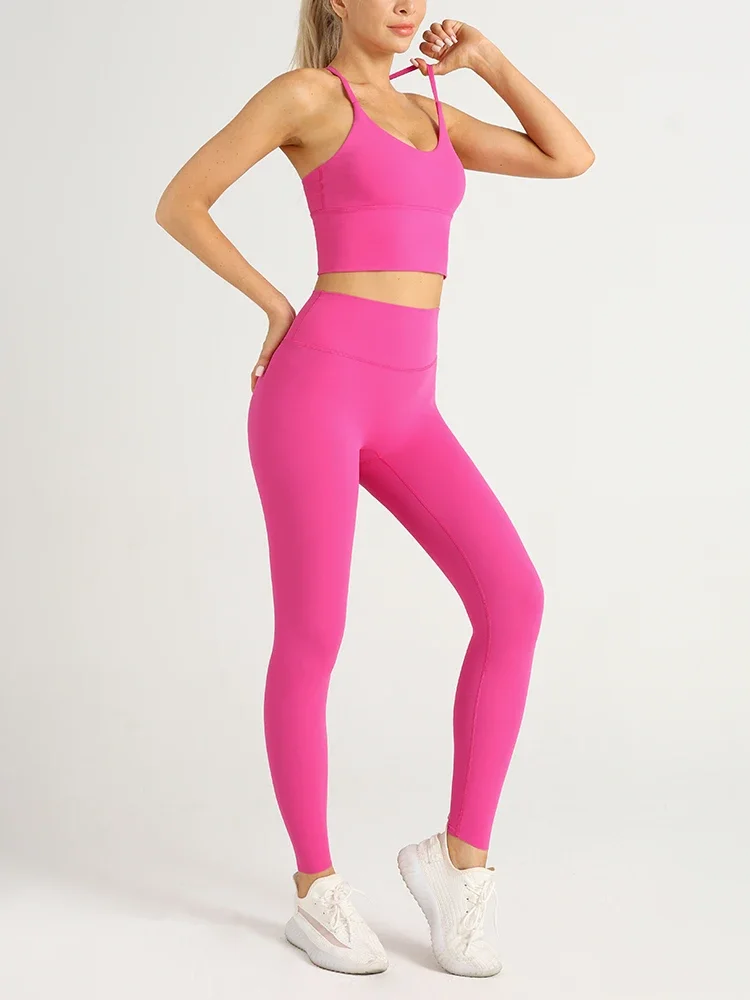 

Женский спортивный комплект для йоги из 2 предметов: топ с красивой спинкой и леггинсы с высокой талией для подтяжки бедер, для йоги, бега, велоспорта и тренировок