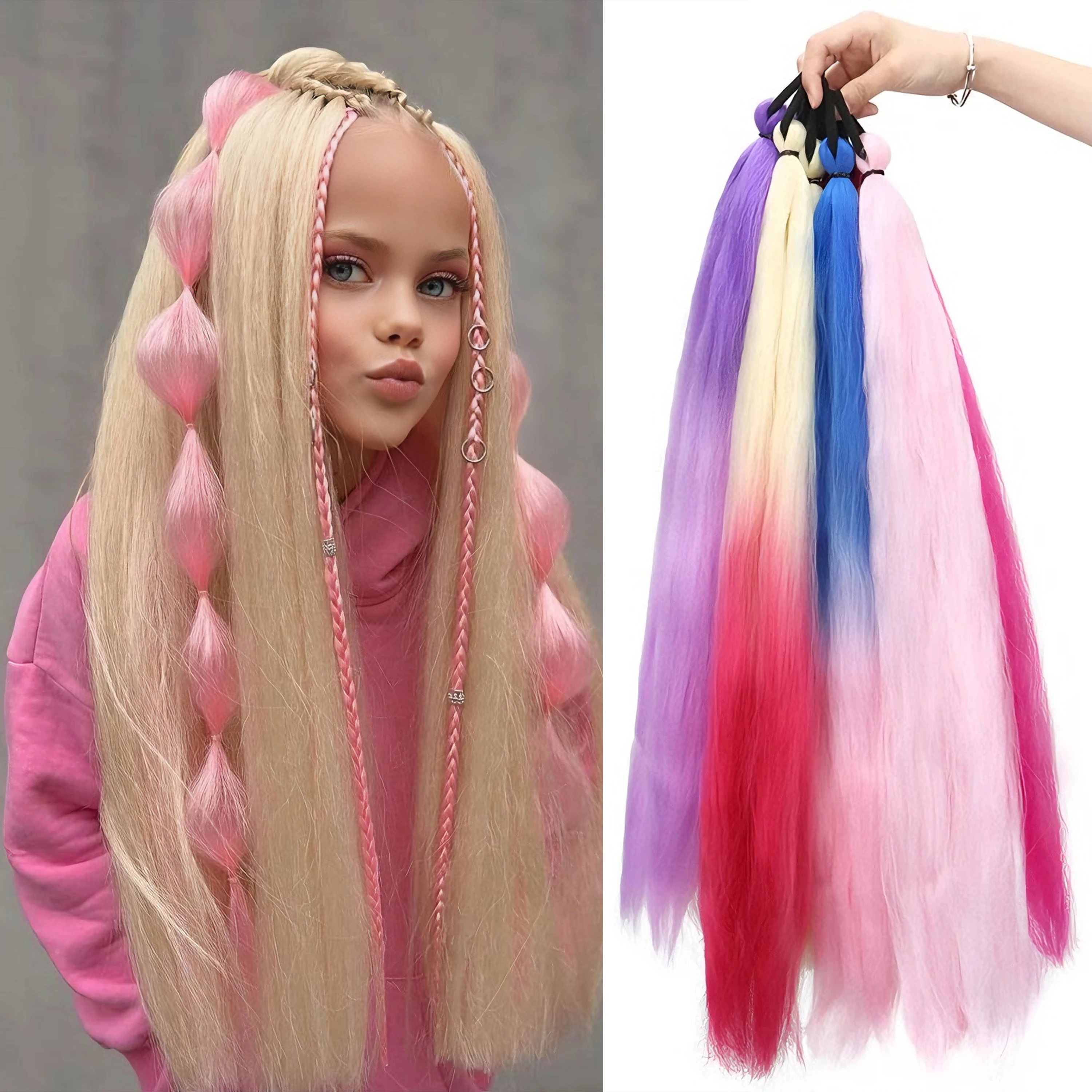 

Veyda Synthetic Hair Ponytail with Elastic Rubber Band Long Yaki Straight Ponytail for DIY Braiding for Christmas Halloween Use