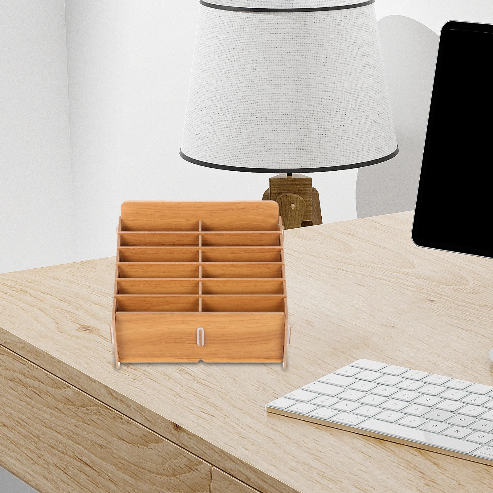 

Multifunctional Wood Storage Box Delivery Notes Ticket Holder Desktop Organizer Compartments Home Office Desk for Sundries