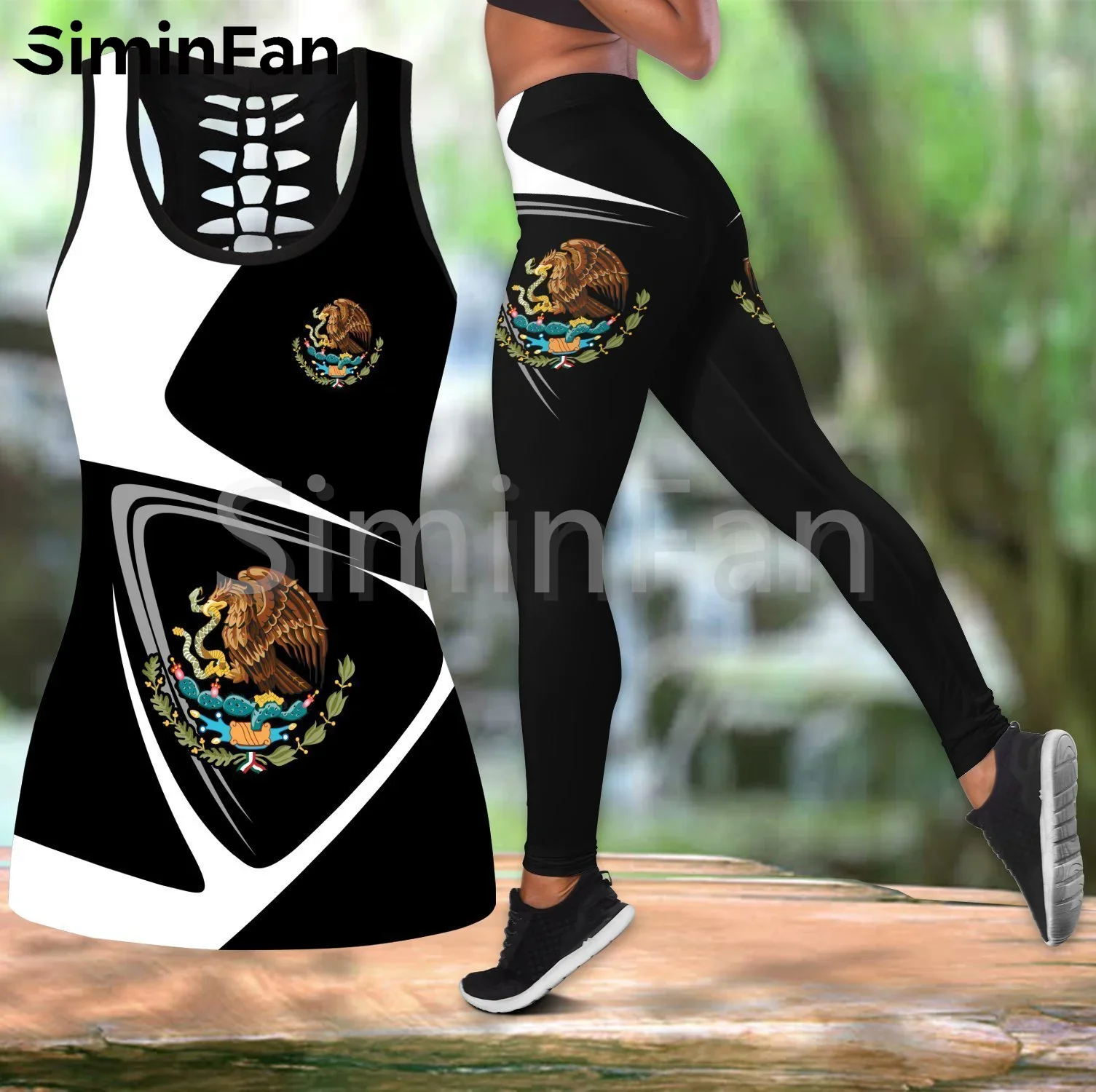 Mexico Skull Flag Combo Outfit Two Piece Yoga Sets Women 3D Printing Hollow Out Tank Top Legging Summer Vest Casual Pant Suits 3