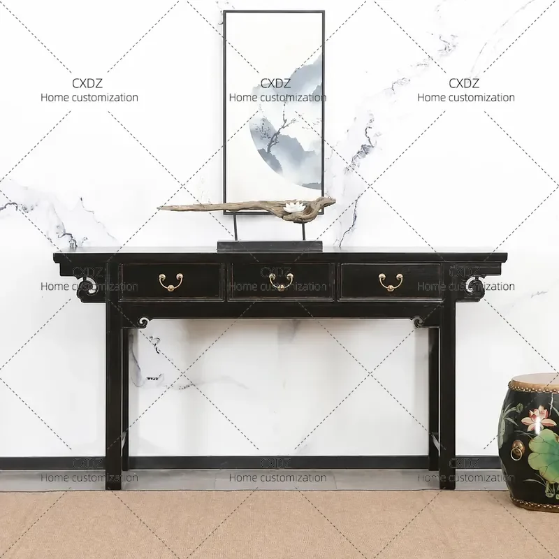 New Chinese Style Antique Solid Wood Black Strip Table Retro Xuan Desk Simple Elm Console Table Vintage Side Cabinet