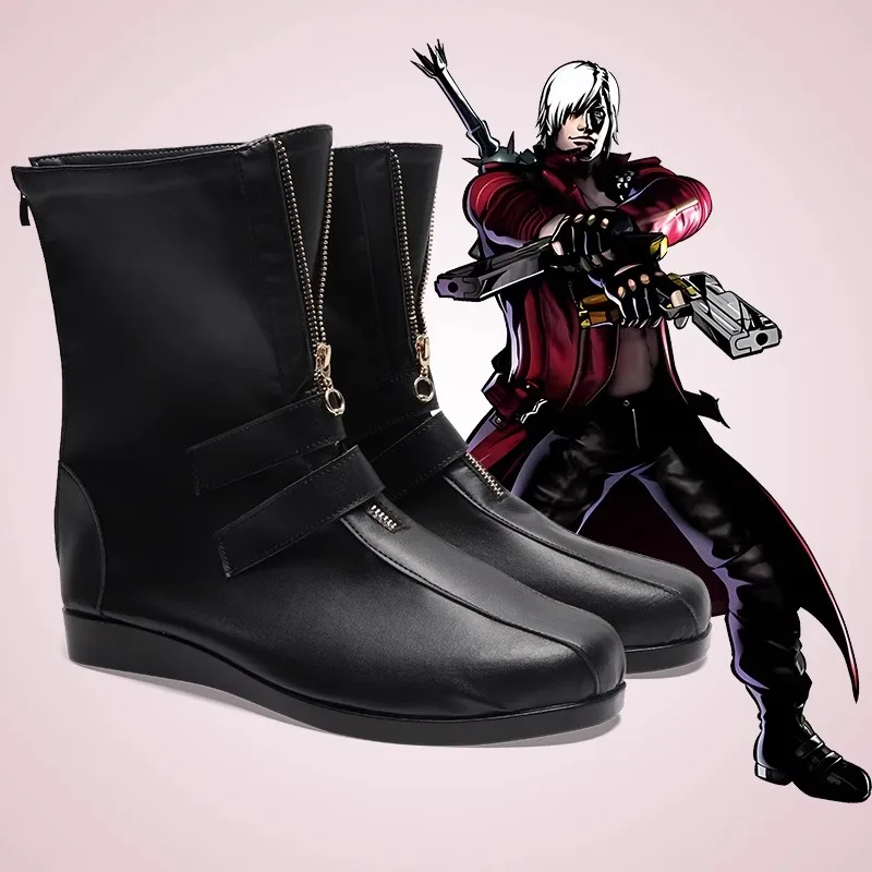 

Devil May Cry DMC 5 Dante Tony Redgrave Cosplay Costume Shoes Handmade Faux Leather Black Boots