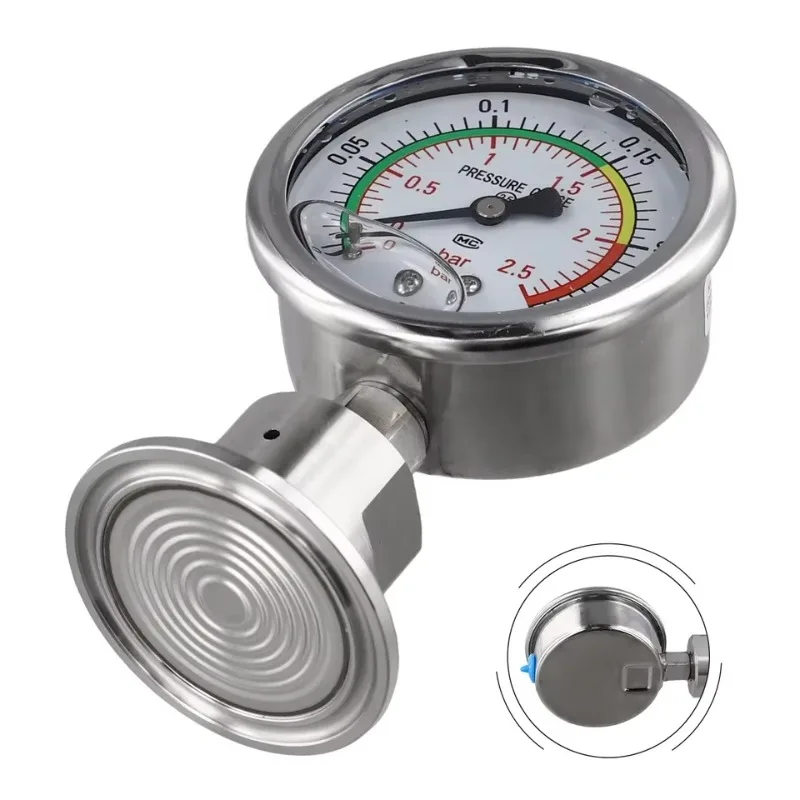 

Stainless Steel 100mm Size for Liquid -40~70 Pressure Gauge 0-0.25MPa Manometer 50.5mm OD Tri Clamp Diaphragm Gauge 316L