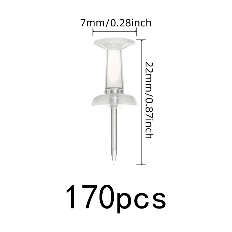 Transparent Clear Head Clear Thumb Tacks 170 pcs, perfect for Office Cork Board, Non-Damage Wall Safe
