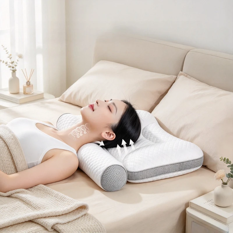 Heated Buckwheat Neck Pillow, Inflatable Support Cushion with Warm Compress Design for Adult Bedroom Rest Daily Comfort Use