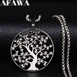 Tree of Life Stainless Steel Fashion Necklaces Women Statement Necklace Silver Color Chain Necklace Jewelry bayan kolye N7057S01