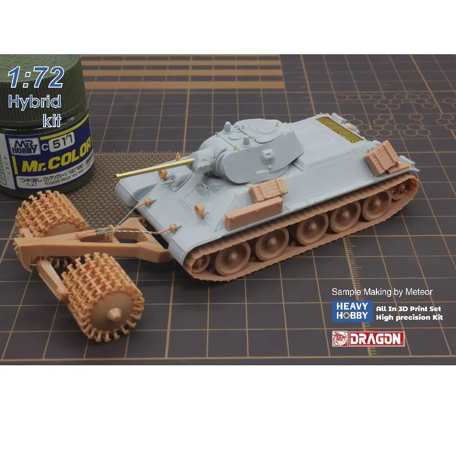 Image of Dragon PK72005 1/72 T34/76 Sowjetischer mittelschwerer Panzer mit Minenroller-Hybrid-Bausatz & HEAVY Hobby
